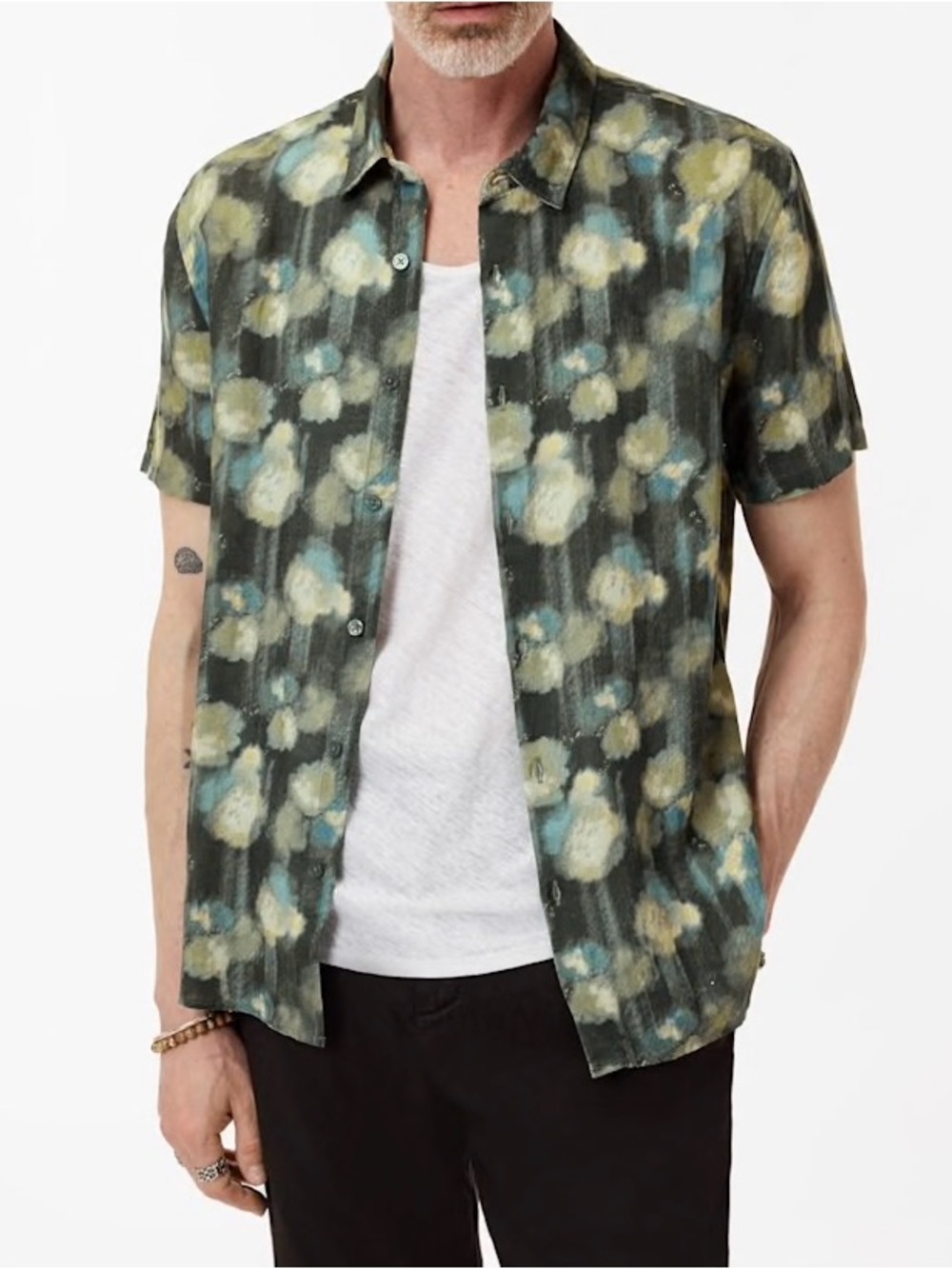 NWT John Varvatos Linen Shirt S Green Men's Sean Moss Short Sleeve Casual $228